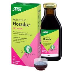 Eine Flasche und Verpackung eines Kräuter-Tonikums namens Floradix mit Eisen.