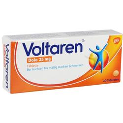 Eine Packung Voltaren Dolo 25 mg Tabletten gegen Schmerzen.