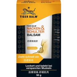 Die Verpackung zeigt Tiger Balm Nacken- und Schulter-Balsam für verspannte Muskeln.